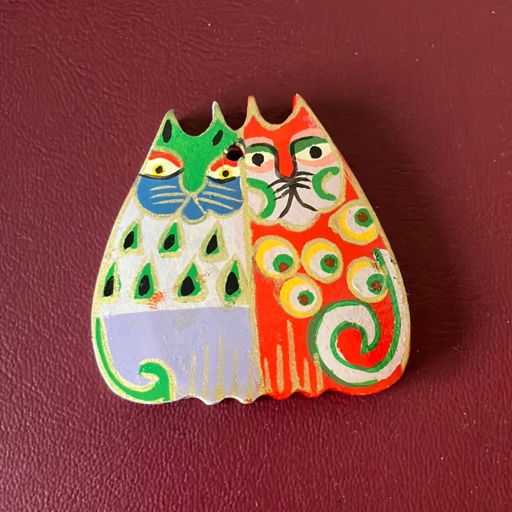 Laurel Burch wooden retro/vintage hang tag 3 cats
